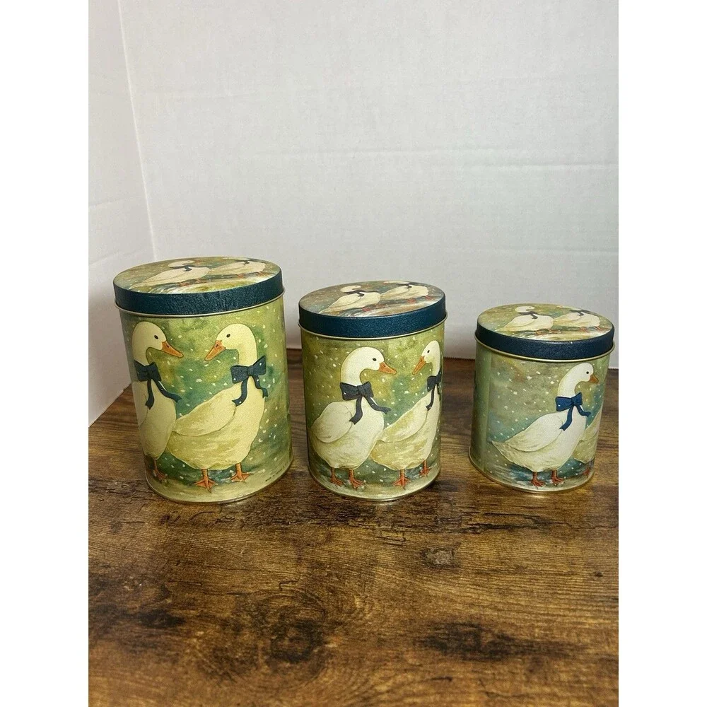 Vintage Winter Geese Tins Set of 3 Christmas Around the World Holiday Canisters